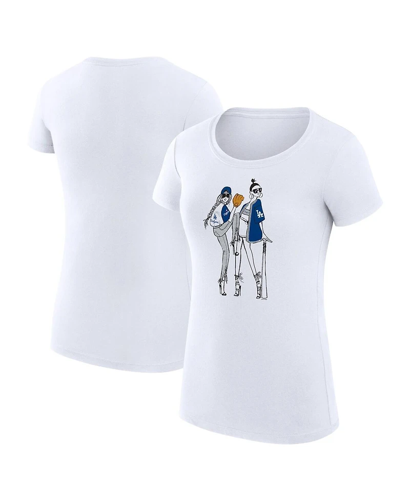 G-iii 4Her by Carl Banks Women's White Los Angeles Dodgers Super-Slim Fit Lightweight Baseball Girls T-Shirt