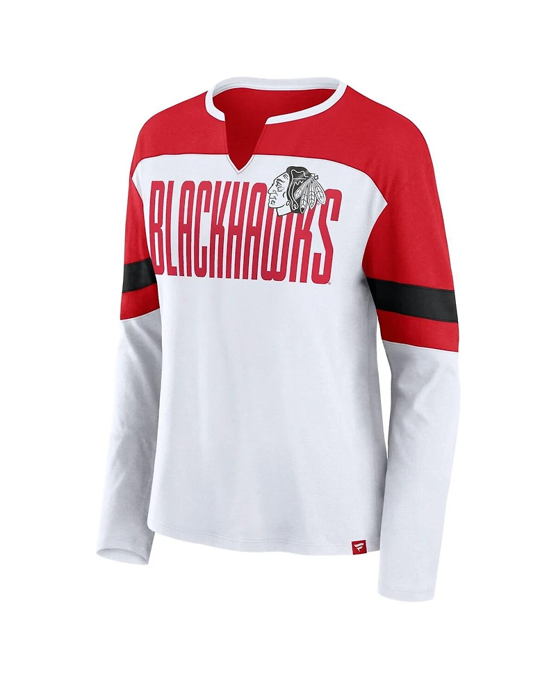 Fanatics Women's White/Red Chicago Blackhawks Frozen Long Sleeve Notch Neck T-Shirt