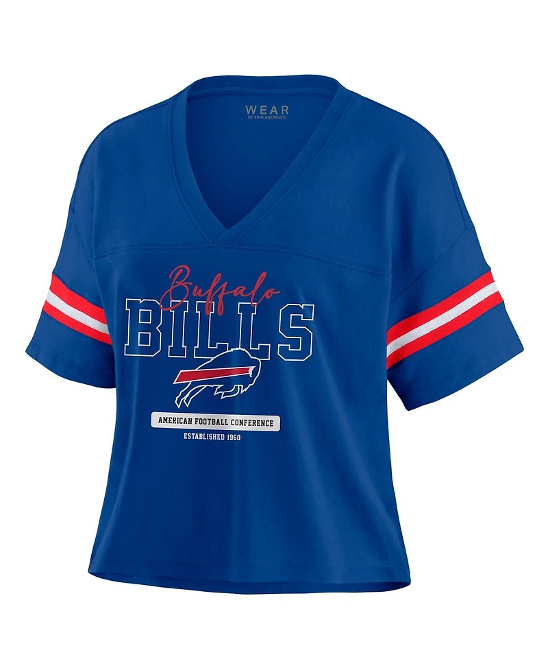 Wear by Erin Andrews Women's Royal Buffalo Bills Color Block Boxy Modest Crop V-Neck T-Shirt