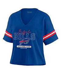 Wear by Erin Andrews Women's Royal Buffalo Bills Color Block Boxy Modest Crop V-Neck T-Shirt