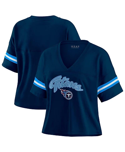 Wear by Erin Andrews Women's Navy/White Tennessee Titans Plus Size Color Block Boxy T-Shirt