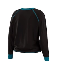 Wear by Erin Andrews Women's Black/Teal Jacksonville Jaguars Tie-Front Long Sleeve Top