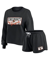 Wear by Erin Andrews Women's 2-Piece Black Cincinnati Bengals Heavy Rugby Jersey Long Sleeve T-Shirt and Shorts Lounge Set