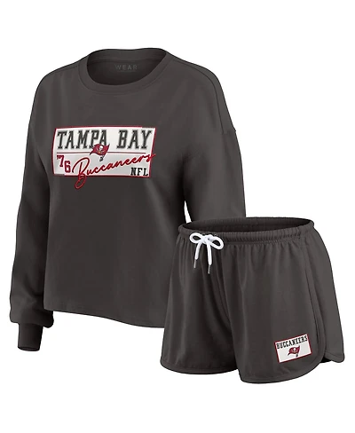 Wear by Erin Andrews Women's 2-Piece Pewter Tampa Bay Buccaneers Heavy Rugby Jersey Long Sleeve T-Shirt and Shorts Lounge Set