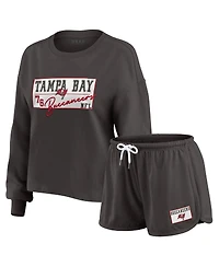 Wear by Erin Andrews Women's 2-Piece Pewter Tampa Bay Buccaneers Heavy Rugby Jersey Long Sleeve T-Shirt and Shorts Lounge Set