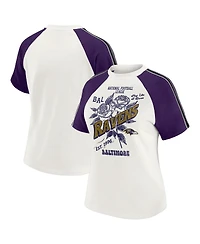 Wear by Erin Andrews Women's White Baltimore Ravens Sleeve Stripe Distressed Raglan T-Shirt
