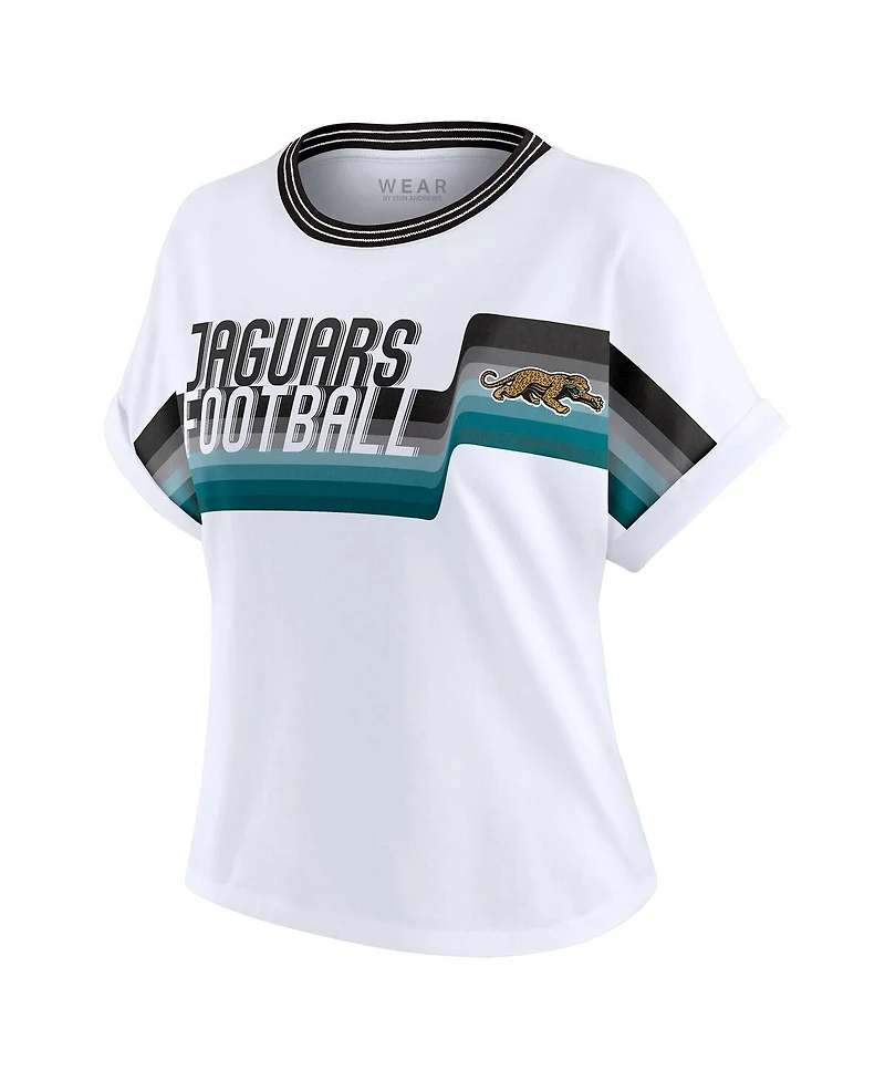 Wear by Erin Andrews Women's White Jacksonville Jaguars Cropped Center Stripe Dolman T-Shirt