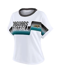 Wear by Erin Andrews Women's White Jacksonville Jaguars Cropped Center Stripe Dolman T-Shirt