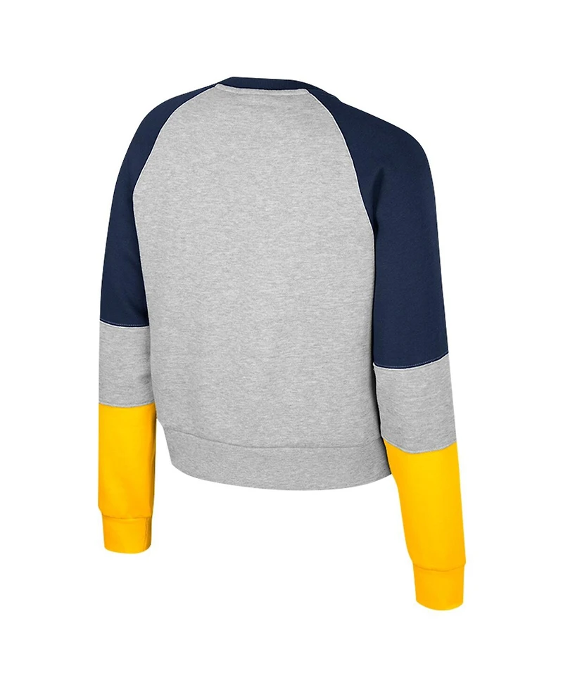 Colosseum Women's Heather Gray Michigan Wolverines Katinka Rhinestone Scoop Neck Pullover Sweatshirt