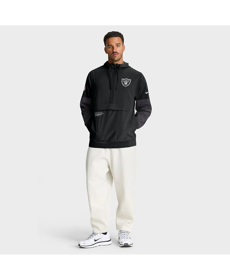 Nike Men's Black Las Vegas Raiders Sideline Anorak Half-Zip Hoodie Jacket