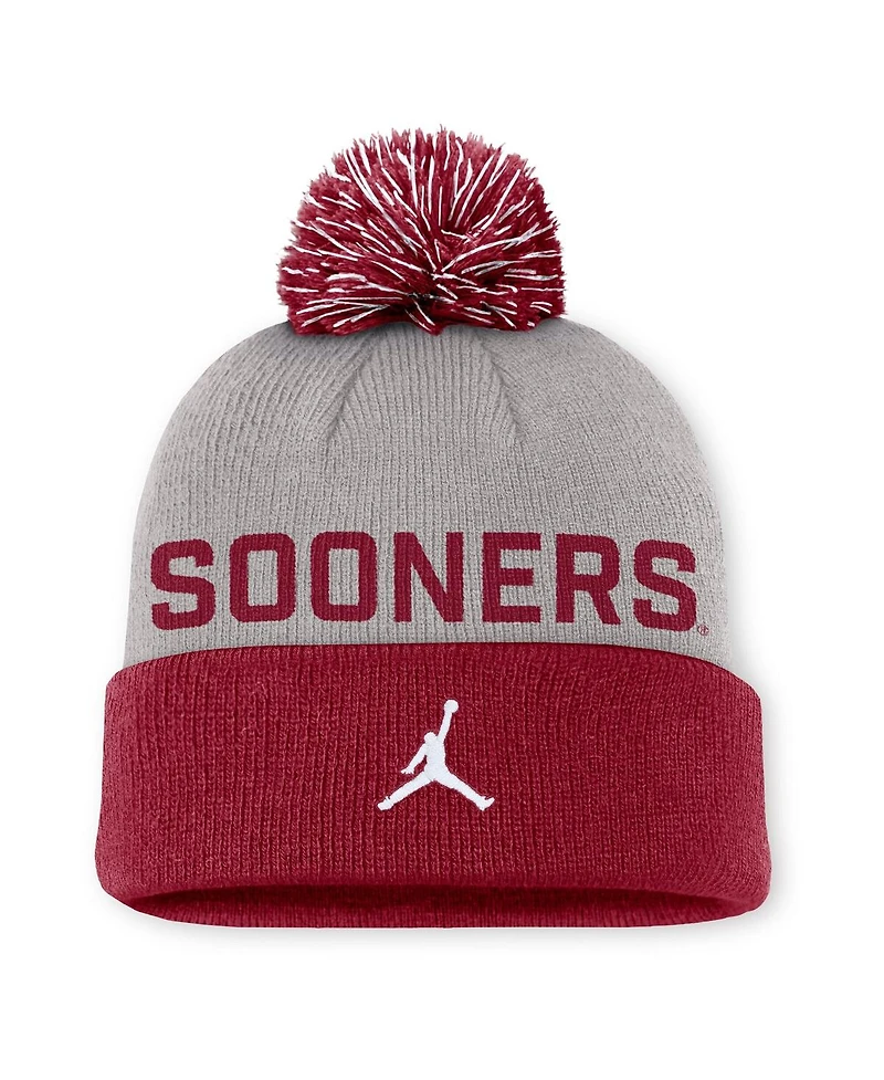 Jordan Men's Gray/Crimson Oklahoma Sooners Primetime Peak Cuffed Pom with Knit Hat