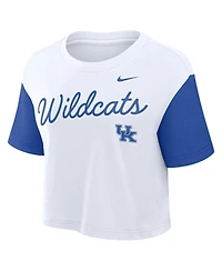 Nike Women's White/Royal Kentucky Wildcats Color-Block Script Performance Cropped T-Shirt