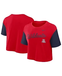 Nike Women's Red/Navy Arizona Wildcats Color-Block Script Performance Cropped T-Shirt