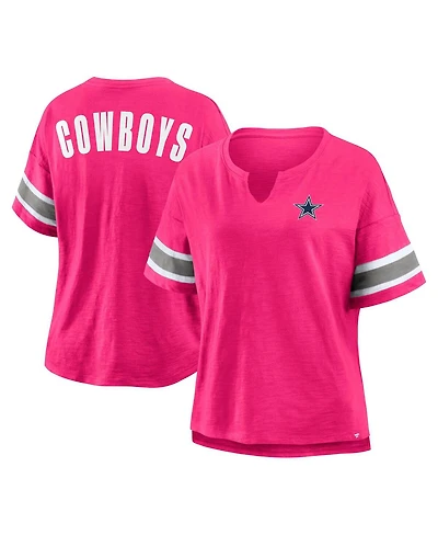Fanatics Women's Pink Dallas Cowboys Redzone Bling Stripe Sleeve Notch Neck T-Shirt