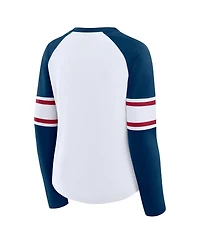 Fanatics Women's White/Navy Houston Texans Redzone Blitz Package Raglan Lace-Up V-Neck Long Sleeve T-Shirt