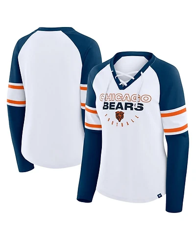 Fanatics Women's White/Navy Chicago Bears Redzone Blitz Package Raglan Lace-Up V-Neck Long Sleeve T-Shirt