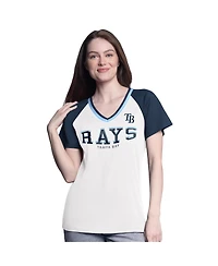G-iii 4Her by Carl Banks Women's White/Navy Tampa Bay Rays Ball Park Raglan V-Neck T-Shirt