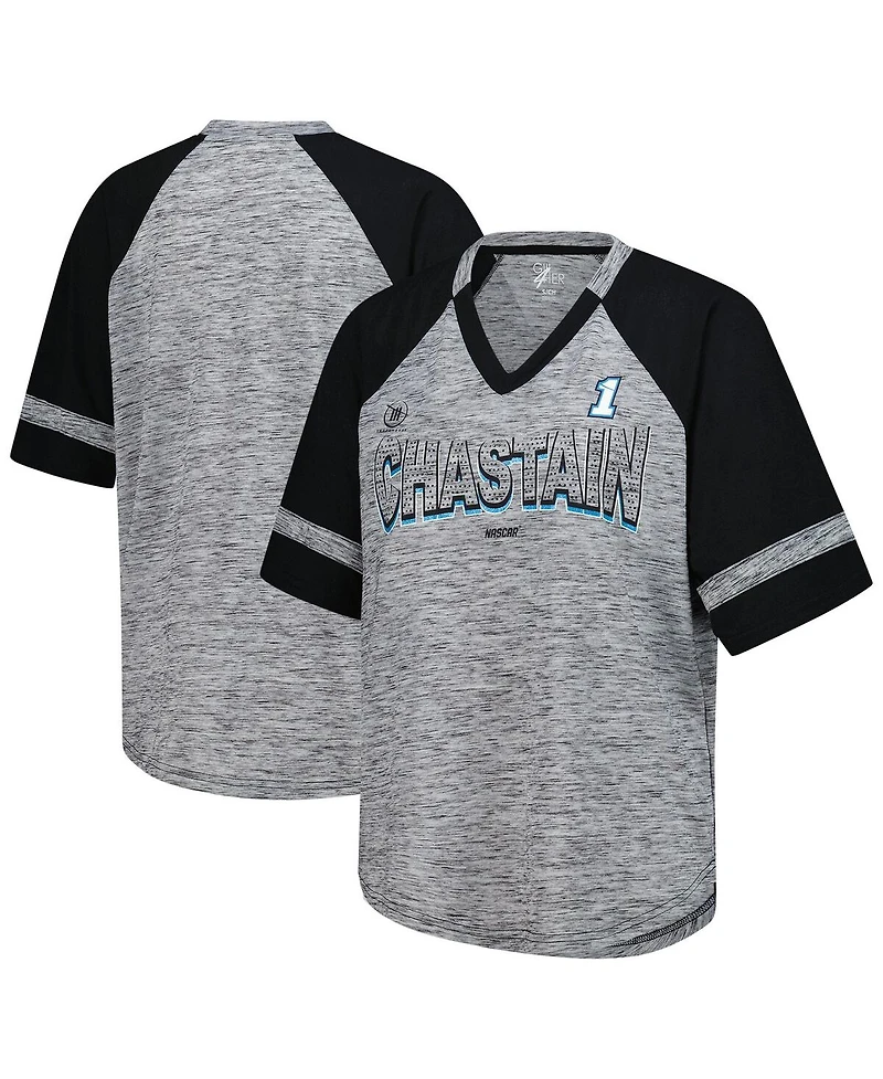 G-iii 4Her by Carl Banks Women's Heather Gray Ross Chastain Hall of Fame Oversized Raglan V-Neck T-Shirt