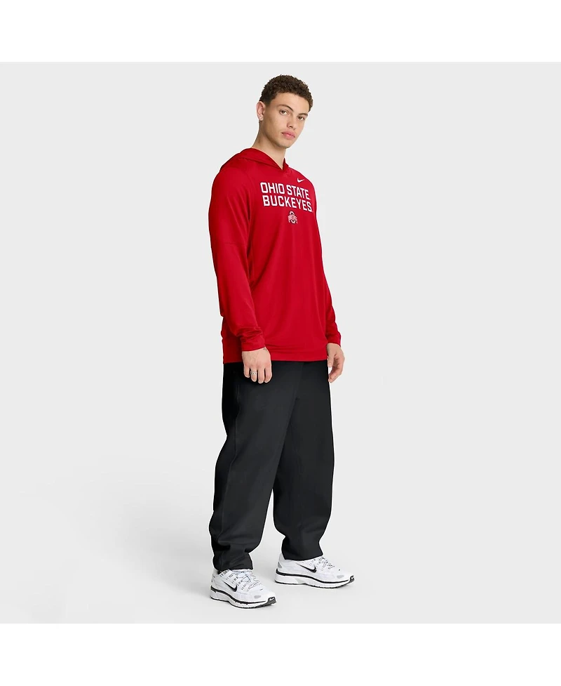 Nike Men's Scarlet Ohio State Buckeyes 2025 Sideline Performance Long Sleeve Hoodie T-Shirt
