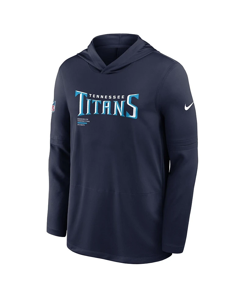 Nike Men's Navy Tennessee Titans Sideline Pure Fury Performance Long Sleeve Hoodie T-Shirt