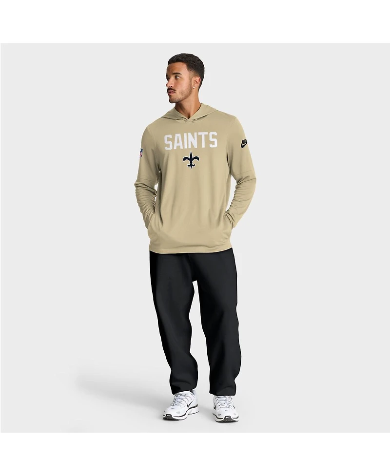 Nike Men's Gold New Orleans Saints Sideline Alt Pack Dri-fit Lightweight Hooded T-Shirt