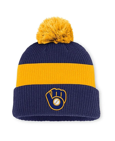 Nike Men's Blue/Gold Milwaukee Brewers Cooperstown Collection Peak Standard Cuffed Pom with Knit Hat