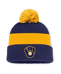 Nike Men's Blue/Gold Milwaukee Brewers Cooperstown Collection Peak Standard Cuffed Pom with Knit Hat