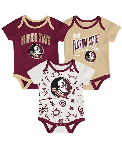 Outerstuff Baby Boys and Girls 3-Pack Florida State Seminoles All Day Play Bodysuit Set