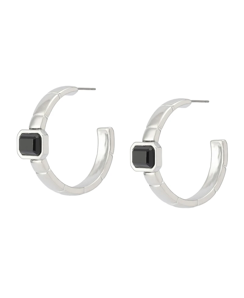 Steve Madden Faux Stone Gem Watch Chain Hoop Earrings