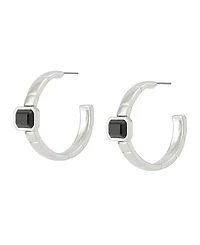 Steve Madden Faux Stone Gem Watch Chain Hoop Earrings