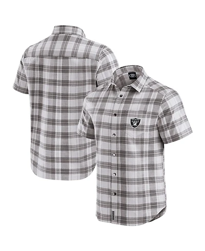 Darius Rucker Collection by Fanatics Men's Gray Las Vegas Raiders Team Plaid Short Sleeve Full-Snap Shirt