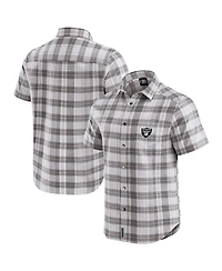 Darius Rucker Collection by Fanatics Men's Gray Las Vegas Raiders Team Plaid Short Sleeve Full-Snap Shirt