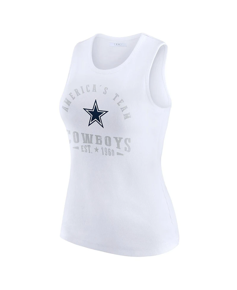 Wear by Erin Andrews Women's White Dallas Cowboys Ribbed Graphic Tank Top