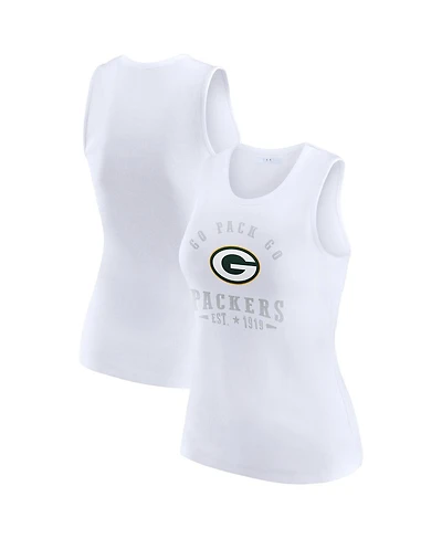 Wear by Erin Andrews Women's White Green Bay Packers Ribbed Graphic Tank Top