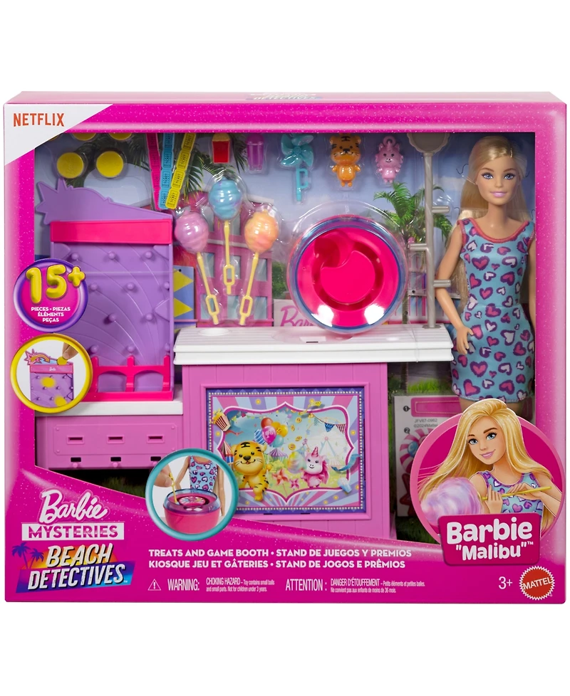 Barbie Mysteries Beach Detectives Malibu Doll Cotton Candy Game Playset and Accessories