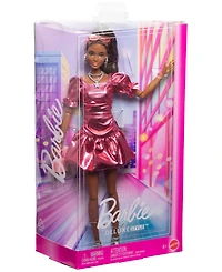 Barbie Deluxe Style Fashion Doll 6 in Metallic Coral Dress with Bubble Hem and Silvery Accessories
