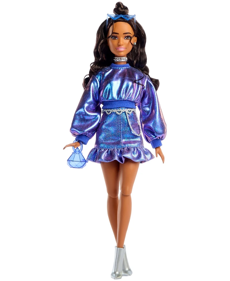 Barbie Deluxe Style Fashion Doll 7 in Metallic Blue Top and Skirt with Accessories