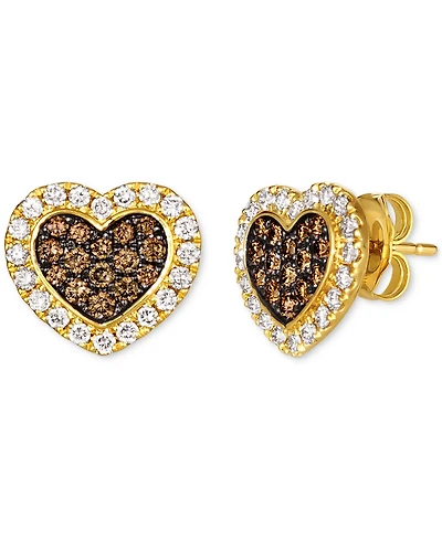 Le Vian Chocolate Diamond & Nude Diamond Halo Heart Stud Earrings (3/4 ct. t.w.) in 14k Gold
