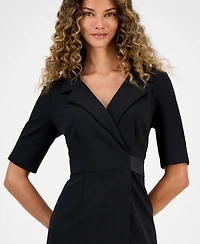 Connected Women's Collared Faux-Wrap Scuba Sheath Dress