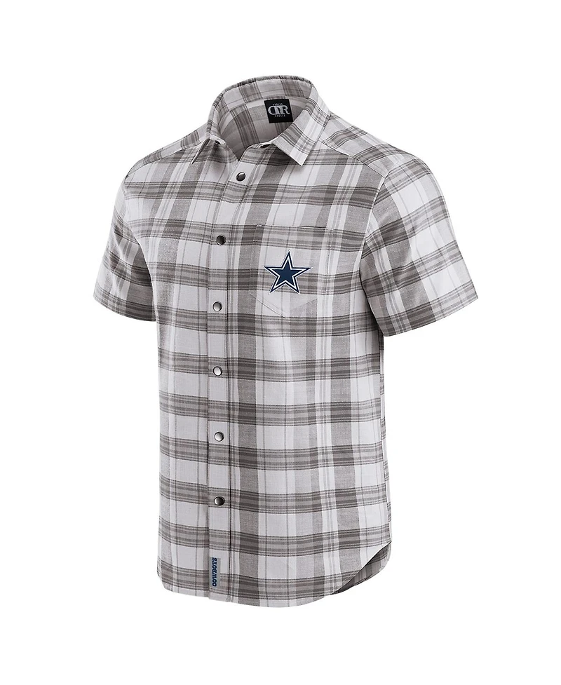 Darius Rucker Collection by Fanatics Men's Gray Dallas Cowboys Team Plaid Short Sleeve Full-Snap Shirt