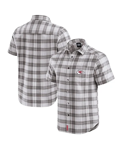 Darius Rucker Collection by Fanatics Men's Gray Kansas City Chiefs Team Plaid Short Sleeve Full-Snap Shirt