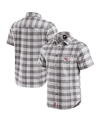 Darius Rucker Collection by Fanatics Men's Gray Kansas City Chiefs Team Plaid Short Sleeve Full-Snap Shirt