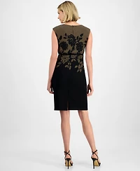 Connected Women's Ottoman Round-Neck Cut-Out Belted Dress