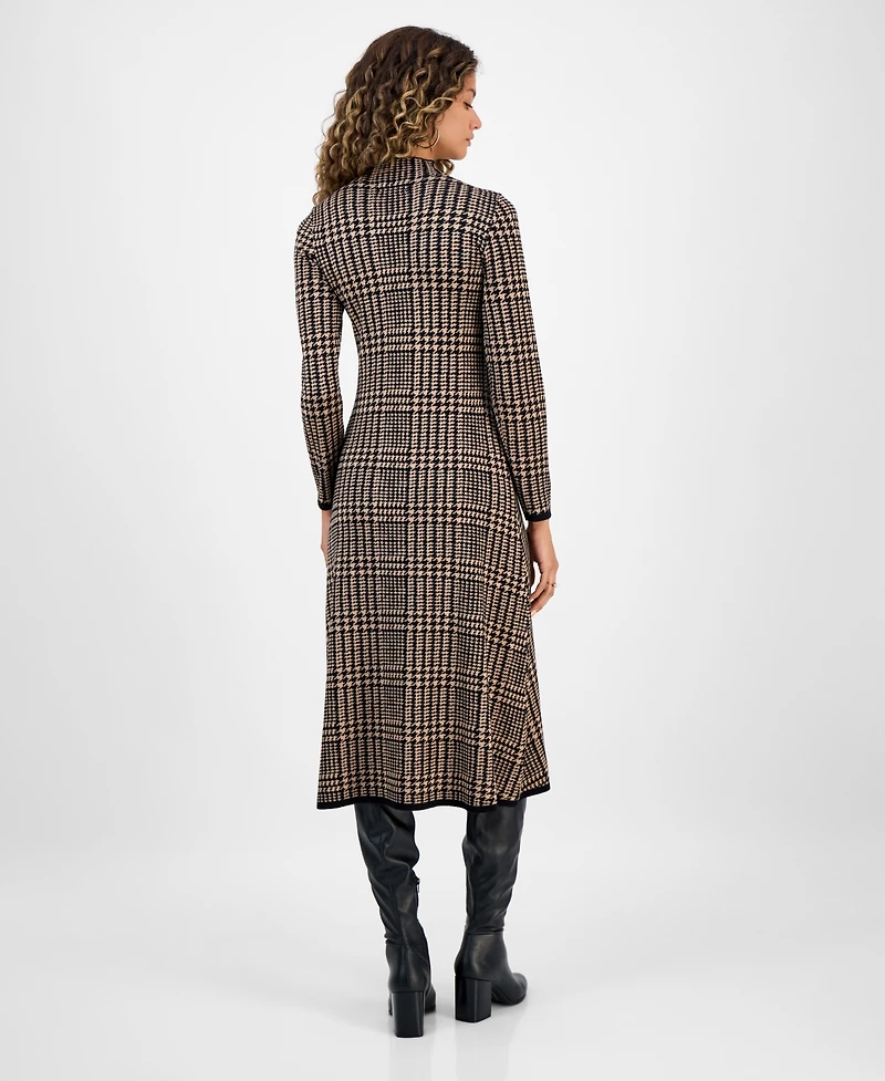Robbie Bee Women's Printed Long-Sleeve Sweater Dress