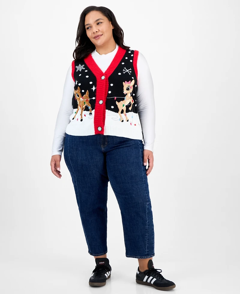 It's Our Time Trendy Plus Rudolf V-Neck Button-Front Vest