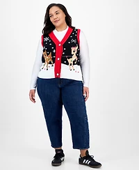 It's Our Time Trendy Plus Rudolf V-Neck Button-Front Vest