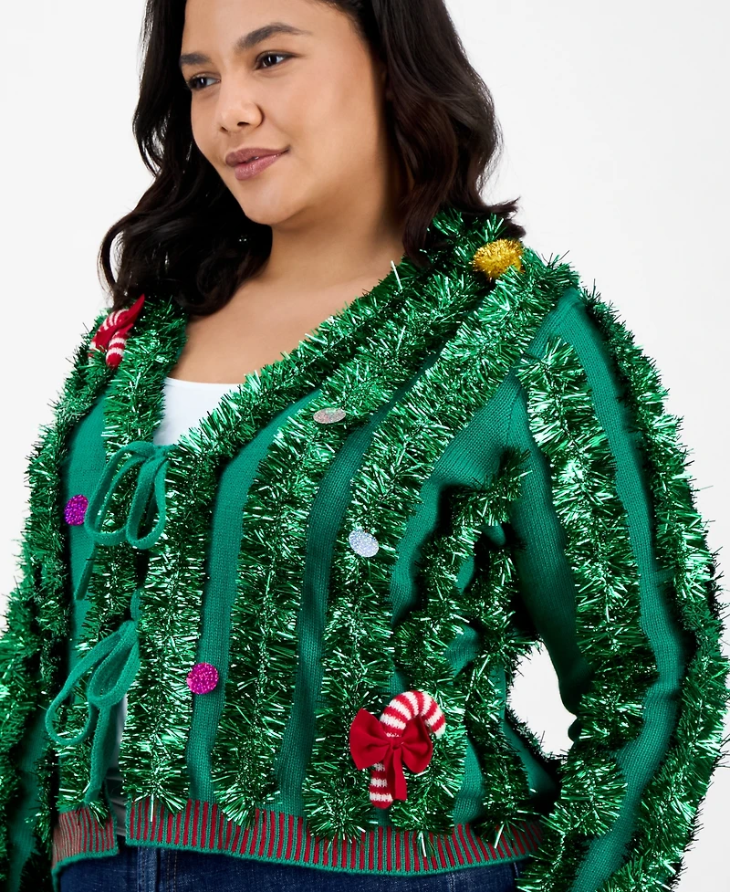 It's Our Time Trendy Plus Cropped Tinsel Long-Sleeve Cardigan