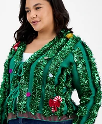 It's Our Time Trendy Plus Cropped Tinsel Long-Sleeve Cardigan