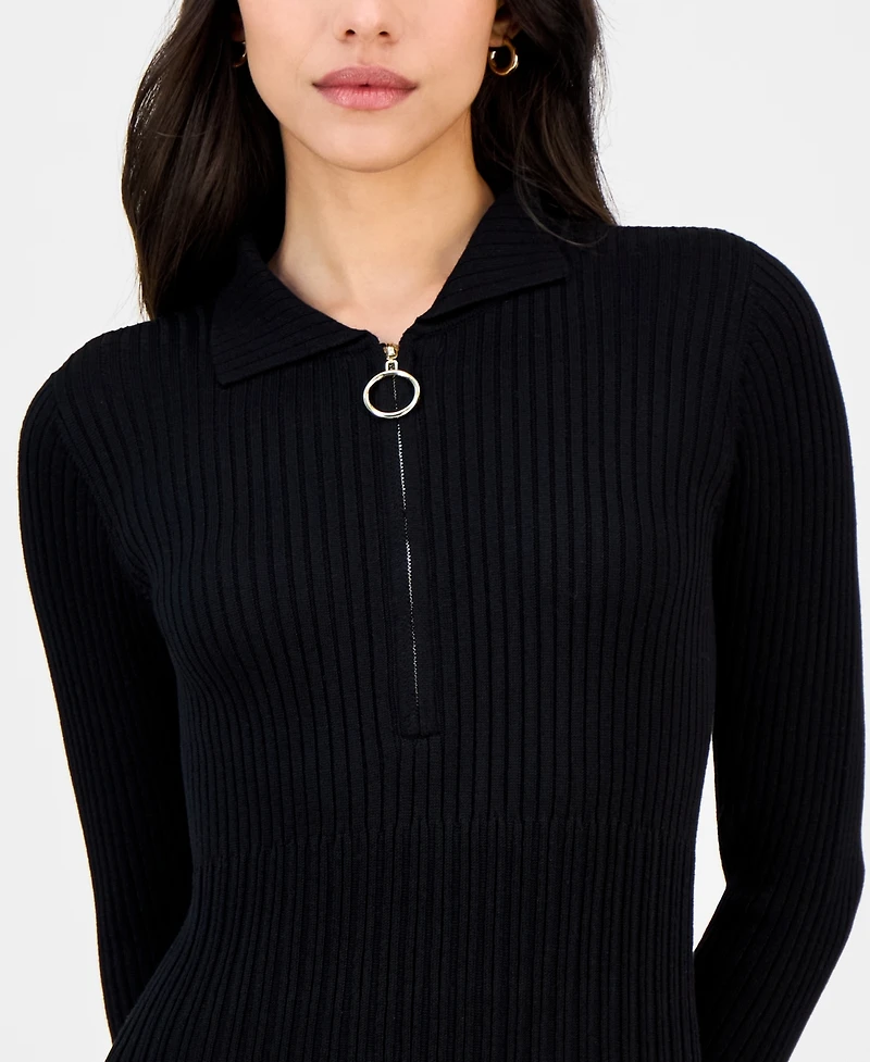 Robbie Bee Women's Spread-Collar Long-Sleeve Sweater Dress