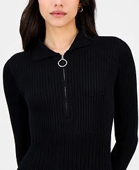 Robbie Bee Women's Spread-Collar Long-Sleeve Sweater Dress